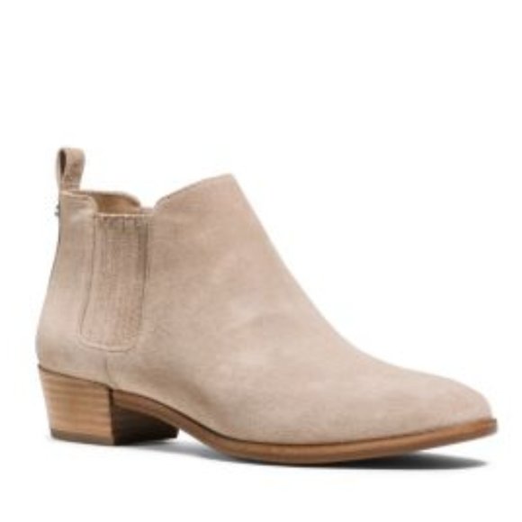 Michael Kors Shaw Suede Ankle Boots taupe leather low block heel desert booties - Picture 1 of 14